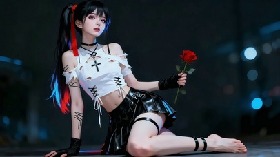 4K 手持玫瑰美女