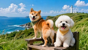 海边可爱萌犬治愈风光