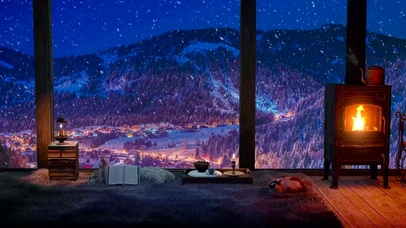 雪天静谧小镇房间