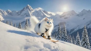 白色波斯猫滑雪