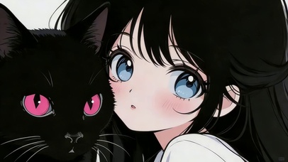 大眼女孩和猫咪