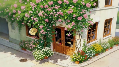 墙角鲜花咖啡屋