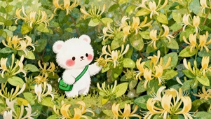 采花的小熊
