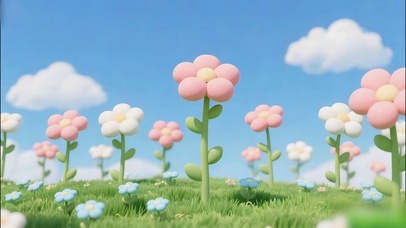 蓝天白云3D小花