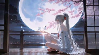月下樱花银发美少女绯雪