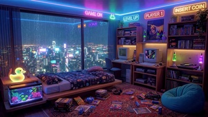 温馨雨夜游戏卧室