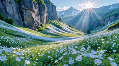 晴日山谷漫山白花美景