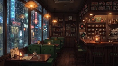雨夜街巷夜晚咖啡馆