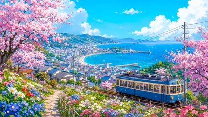 唯美夏天海景小镇