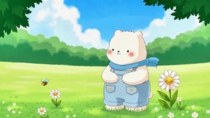 春日草地上的小白熊