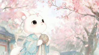樱花树木兔子