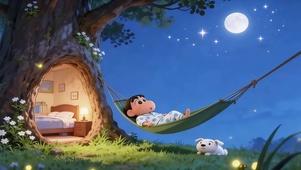 夜晚看星星的小新