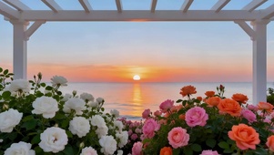 海边晚霞玫瑰花