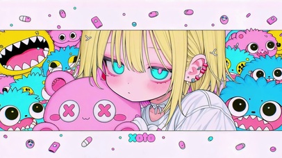 粉萌小怪兽包围二次元美少女