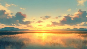 静谧落日湖泊