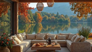 秋染湖山闲居景