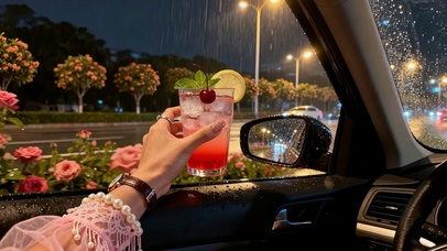 雨夜车窗饮品