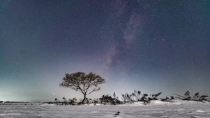 银河下的雪地