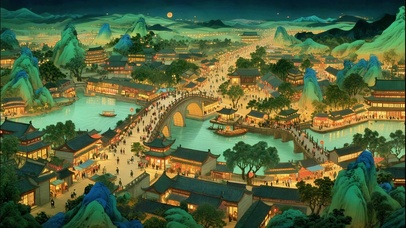 月夜古桥水乡