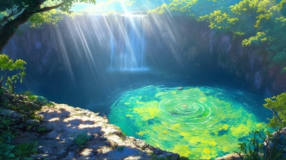 清新绿色山林水潭