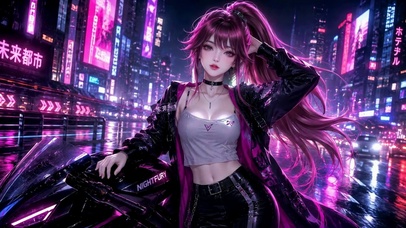 赛博朋克紫发机车美少女