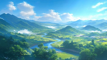 清新绿色云雾山川河流