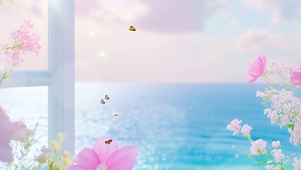 窗外海景花草树木双屏