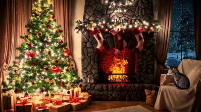 舒适的冬季圣诞壁炉