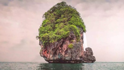 大海小岛瀑布带鱼屏