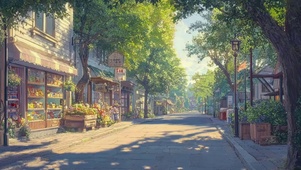 阳光午后城市宁静街景