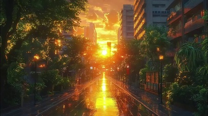 落日余晖清新城市街道