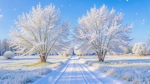 唯美冬季下雪天小道