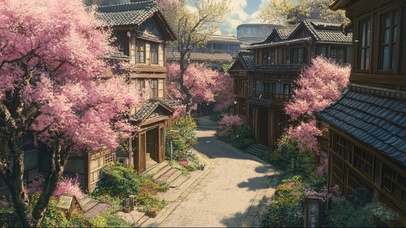 春日粉樱阳光古风小镇