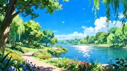 白云树木河流