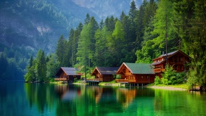 湖边的木屋风景