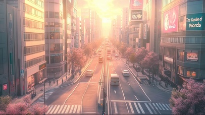 樱花粉色梦幻城市街道