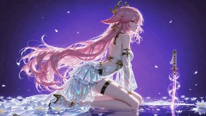 粉发狐耳八重神子美女