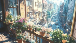 阳光夏日城市阳台街道