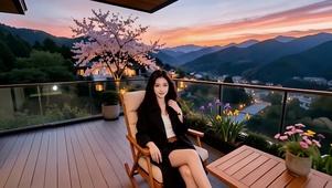 豪宅观景台坐摇椅的性感美女1