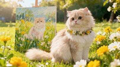 郊外阳光草坪花丛中一只布偶猫咪