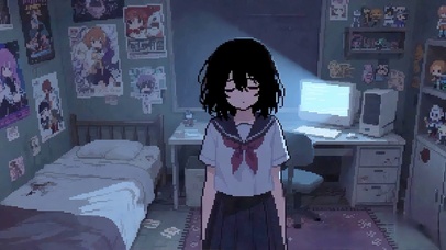 怪诞像素-叹气的女孩