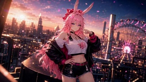 黄昏都市粉发兔耳美少女