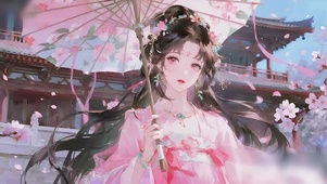 洛阳城花雨中古风少女