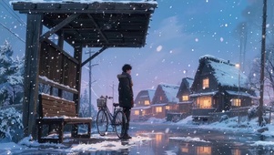 雪天小镇男孩