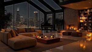 钢琴城市窗外雪