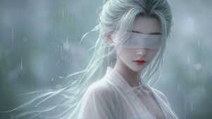 雨天古风蒙眼白发美女