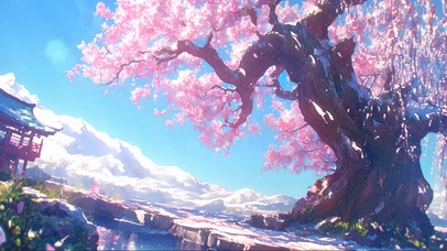 静谧阳光樱花古树