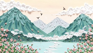 山水花岸飞鸟