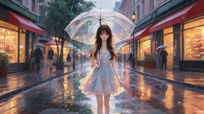 雨天街道女孩