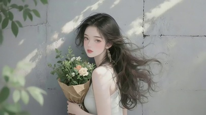 素墙边花束少女（4K动态静音）
